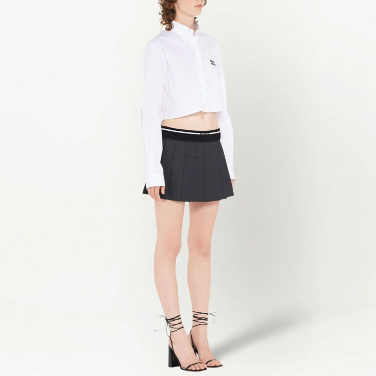 (Women) MIU MIU SS23  Plaid Logo Pleated Casual Skirt - Gray. MG1905-10DI-F0480-S-231 圖 4