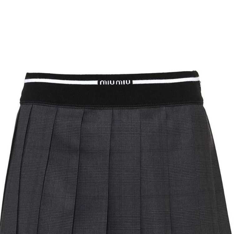 (Women) MIU MIU SS23  Plaid Logo Pleated Casual Skirt - Gray. MG1905-10DI-F0480-S-231 圖 7