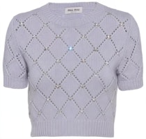 (Women) MIU MIU SS23 Purple Rhinestone Pattern Short-Sleeve Sweater. MML661-11B2-F0230 (Women) MIU MIU SS23 Purple Rhinestone Pattern Short-Sleeve Sweater. MML661-11B2-F0230