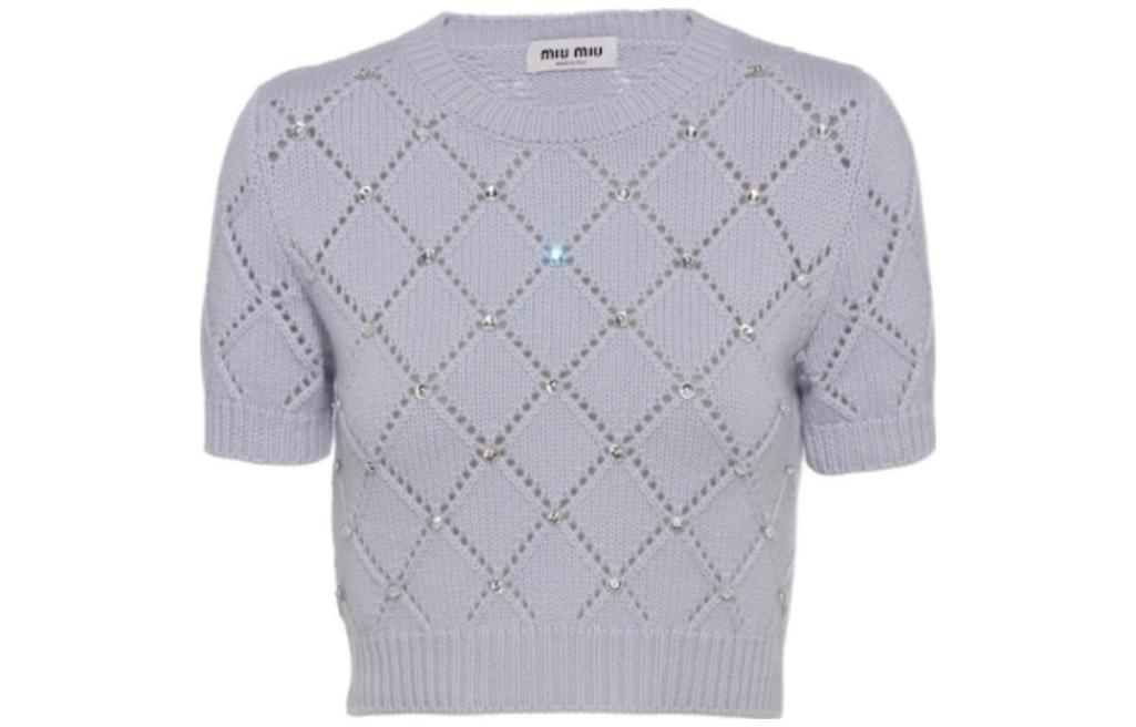 Order (W) MIU MIU SS23 紫色水钻图案短袖毛衣 MML661-11B2-F0230