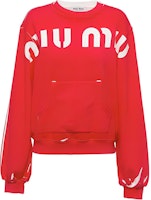 (Women) MIU MIU SS23 Red Pullover Sweatshirt with Logo Print. MJL924-12Y1-F0011-S-231 (Women) MIU MIU SS23 Red Pullover Sweatshirt with Logo Print. MJL924-12Y1-F0011-S-231