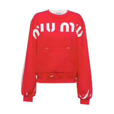 (Women) MIU MIU SS23 Red Pullover Sweatshirt with Logo Print. MJL924-12Y1-F0011-S-231