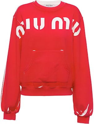 (W) 미우미우 SS23 레드 로고 프린트 풀오버 스웻셔츠. MJL924-12Y1-F0011-S-231 Order (W) 미우미우 SS23 레드 로고 프린트 풀오버 스웻셔츠. MJL924-12Y1-F0011-S-231