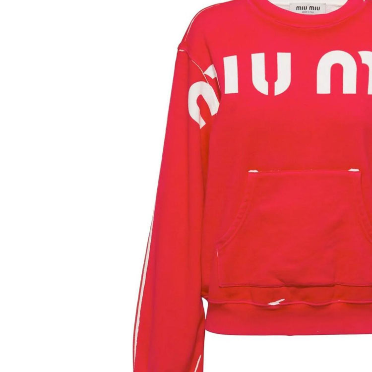 Details for (W) 미우미우 SS23 레드 로고 프린트 풀오버 스웻셔츠. MJL924-12Y1-F0011-S-231