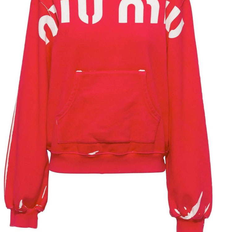 Sizing (W) 미우미우 SS23 레드 로고 프린트 풀오버 스웻셔츠. MJL924-12Y1-F0011-S-231