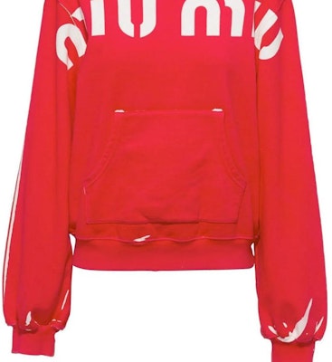 (W) 미우미우 SS23 레드 로고 프린트 풀오버 스웻셔츠. MJL924-12Y1-F0011-S-231 Sizing (W) 미우미우 SS23 레드 로고 프린트 풀오버 스웻셔츠. MJL924-12Y1-F0011-S-231