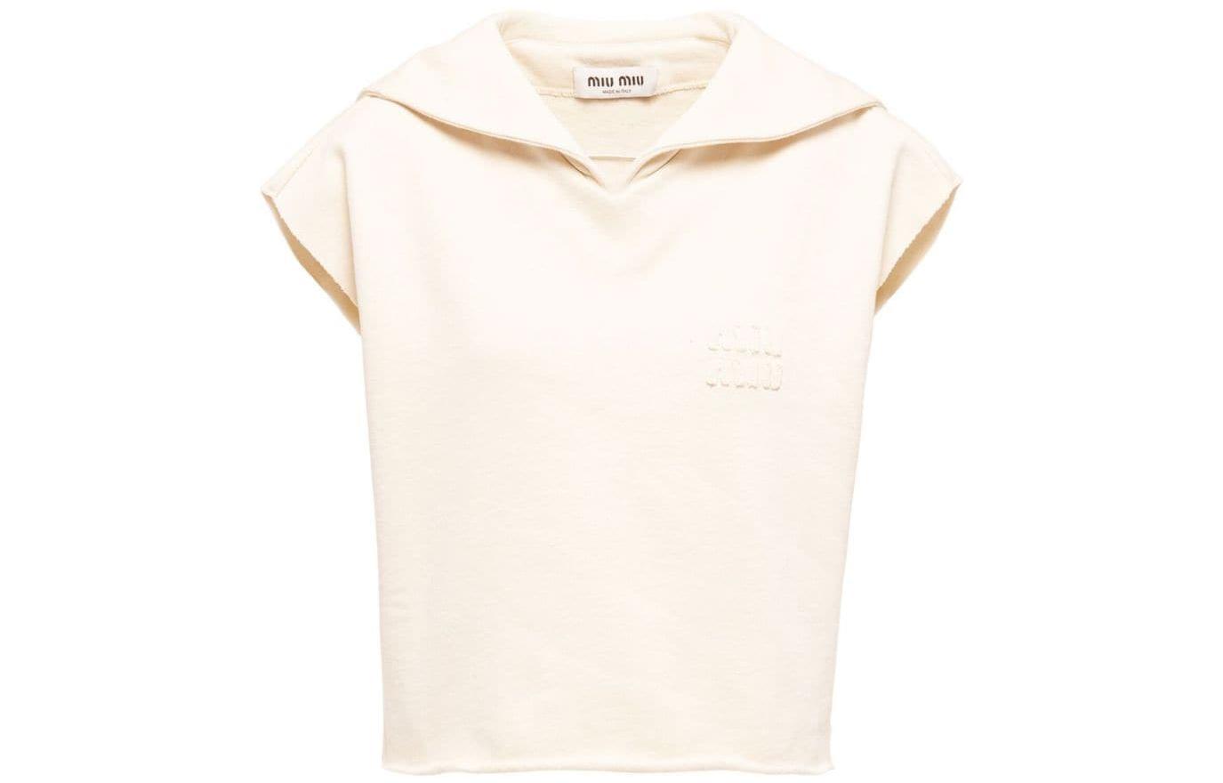 Order (W) MIU MIU SS23 Hoodie Tanpa Lengan Pullover Warna Putih Krem MJT654-102J-F0304