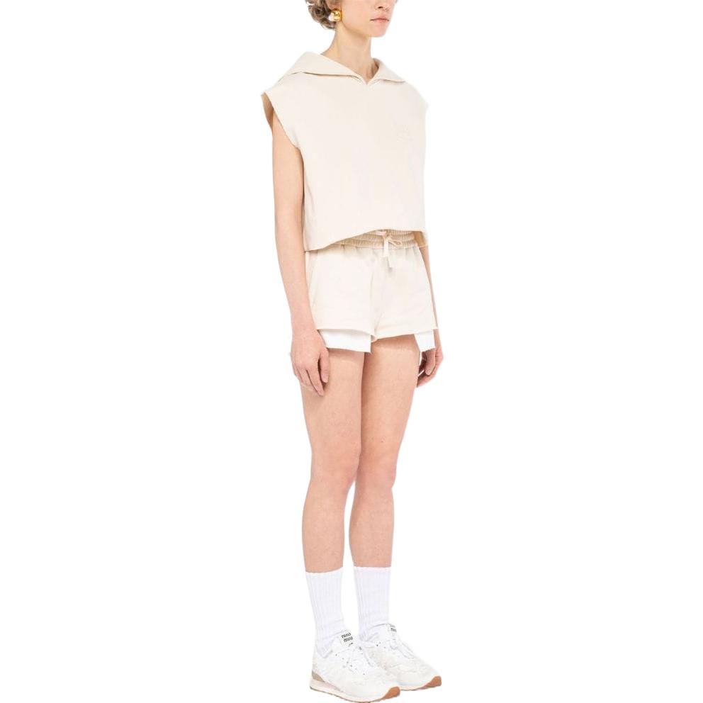 Purchase (W) MIU MIU SS23 Hoodie Tanpa Lengan Pullover Warna Putih Krem MJT654-102J-F0304