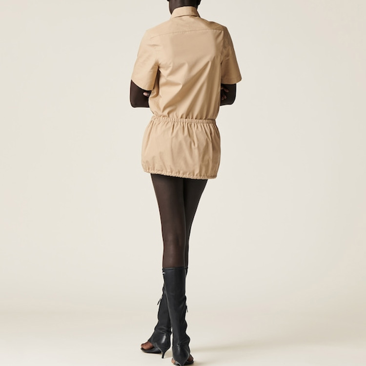 Shop (W) MIU MIU SS23 Kemeja Logo Sulam Lengan Pendek Warna Kelabu Rope MK1779-10RG-F0065-S-232