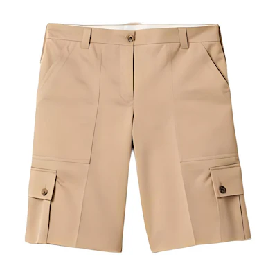 (Women) MIU MIU SS23 Solid Straight Bermuda Shorts Khaki MP1648-1UPX-F0065