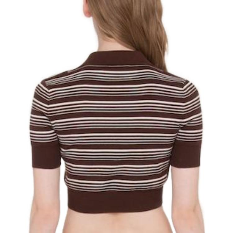 Purchase (W) MIU MIU SS23 Baju Polo Jalur Bersulam Logo Warna Tembakau. MML797-1VIN-F0005-S-232