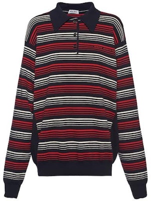 (W) MIU MIU SS23 Baju Polo Lengan Panjang Jalur Biru Kain Kapas Knit MML795-1VIN-F0008-S-232 Buy (W) MIU MIU SS23 Baju Polo Lengan Panjang Jalur Biru Kain Kapas Knit MML795-1VIN-F0008-S-232