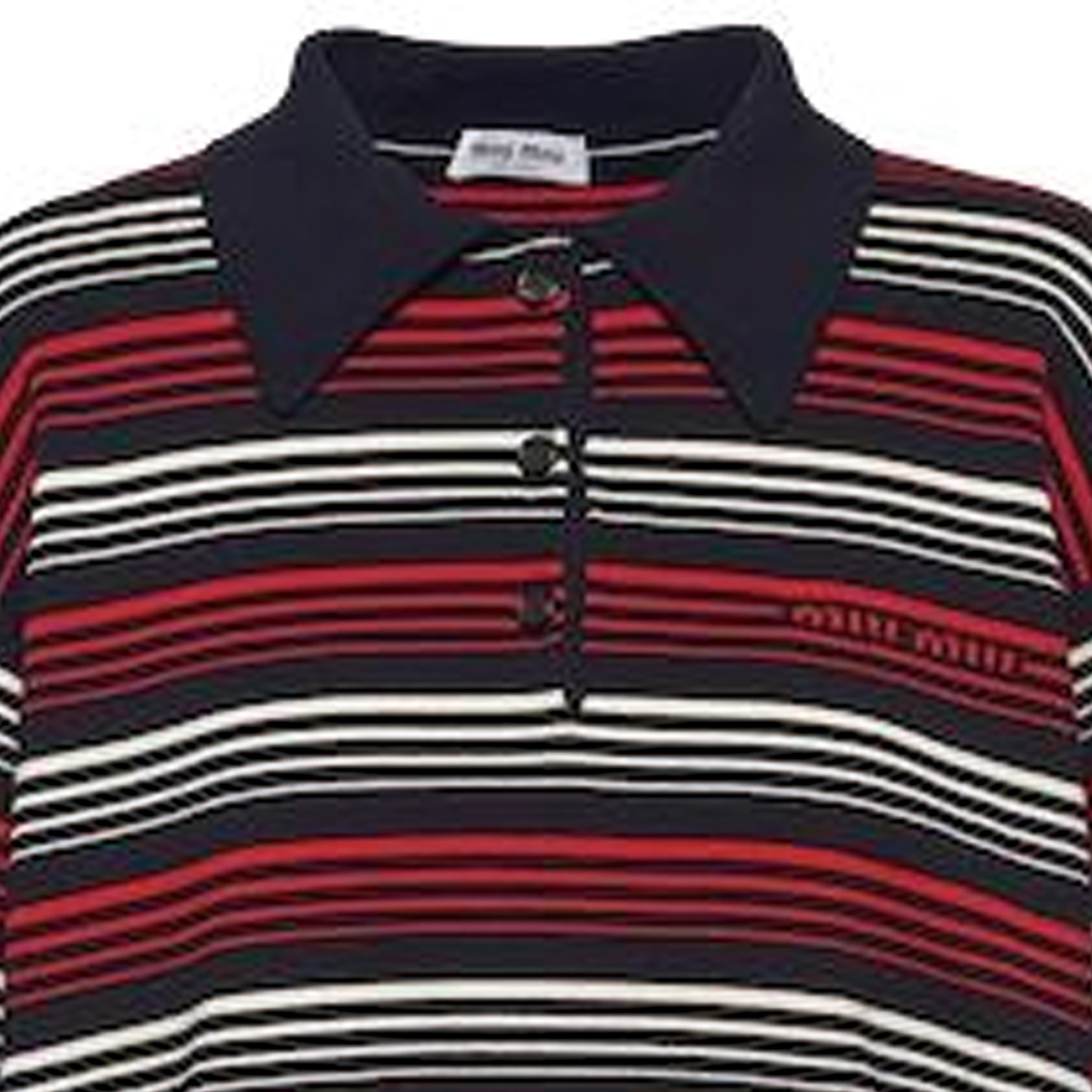 Purchase (W) MIU MIU SS23 Baju Polo Lengan Panjang Jalur Biru Kain Kapas Knit MML795-1VIN-F0008-S-232