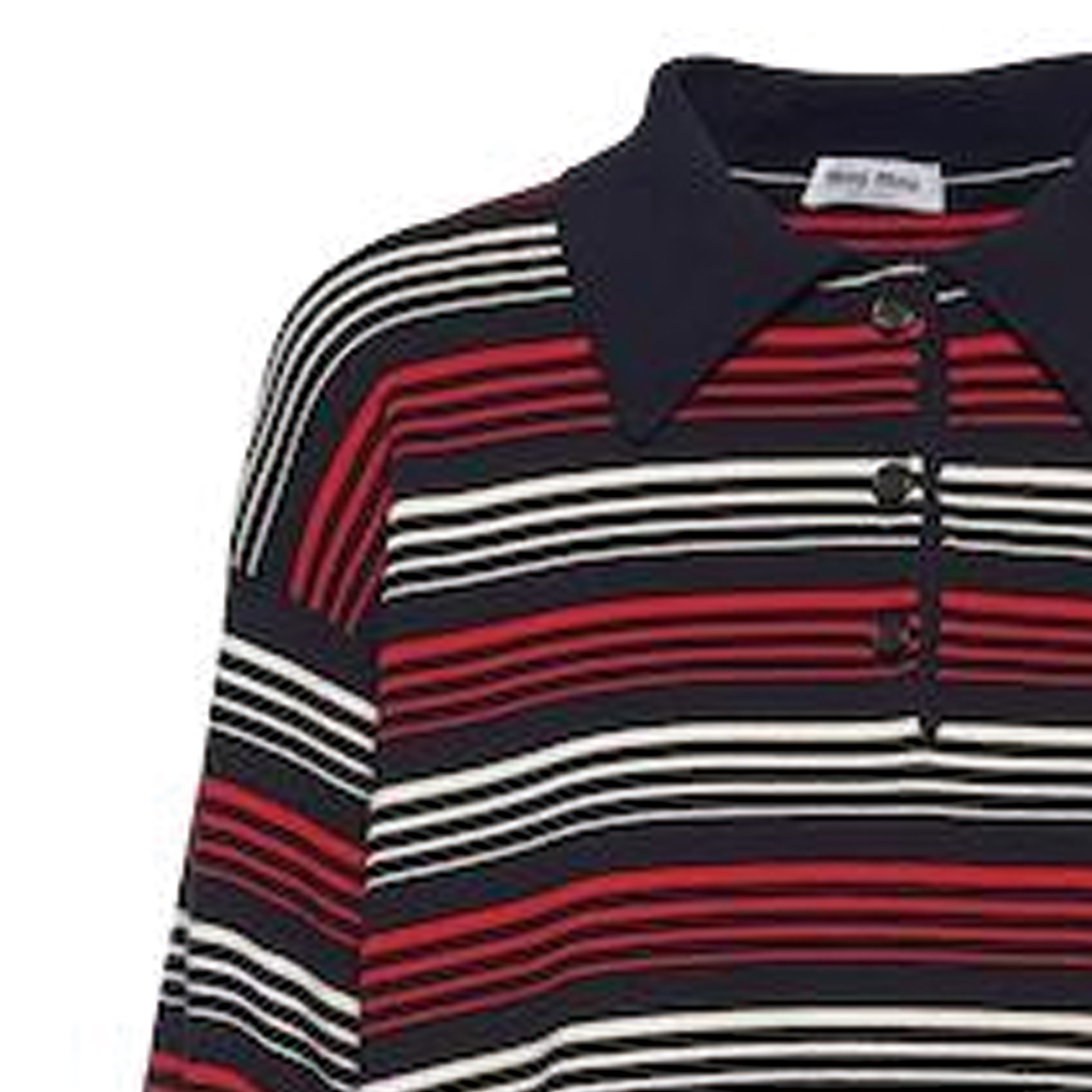 Details for (W) MIU MIU SS23 Baju Polo Lengan Panjang Jalur Biru Kain Kapas Knit MML795-1VIN-F0008-S-232