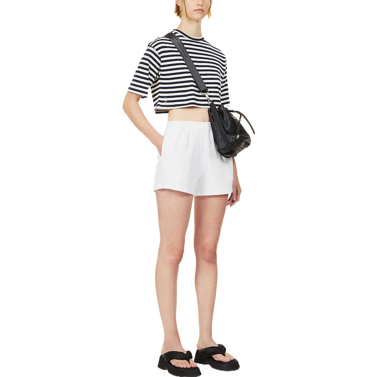 Lookbook (W) MIU MIU SS23 ストライプ クルーネック クロップド 半袖 Tシャツ ブラック MJN452-12P7-F0964