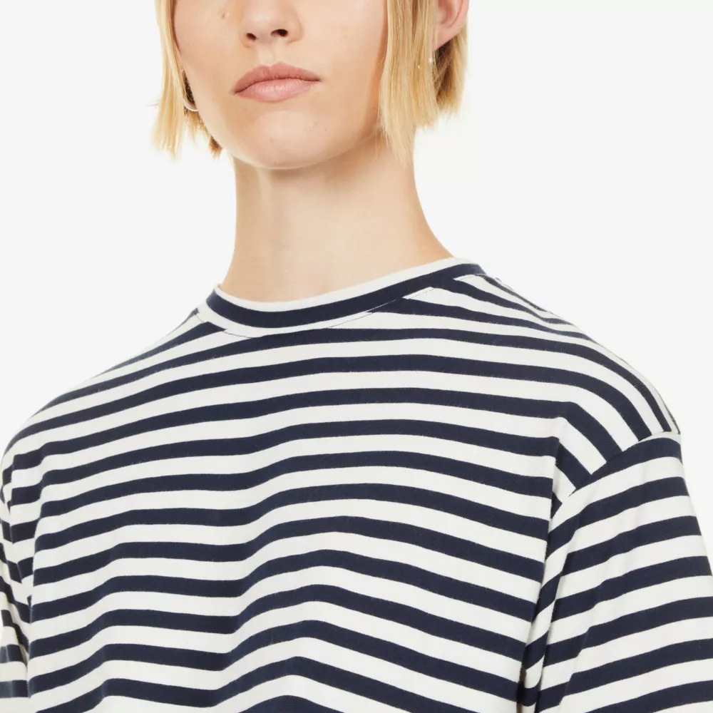 Details for (W) MIU MIU SS23 ストライプ クルーネック クロップド 半袖 Tシャツ ブラック MJN452-12P7-F0964