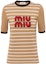 Order (W) MIU MIU SS23 ストライプ刺繍ニットプルオーバーTシャツ キャメルブラウン MML744-12KC-F0040