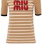 Details for (W) MIU MIU SS23 ストライプ刺繍ニットプルオーバーTシャツ キャメルブラウン MML744-12KC-F0040
