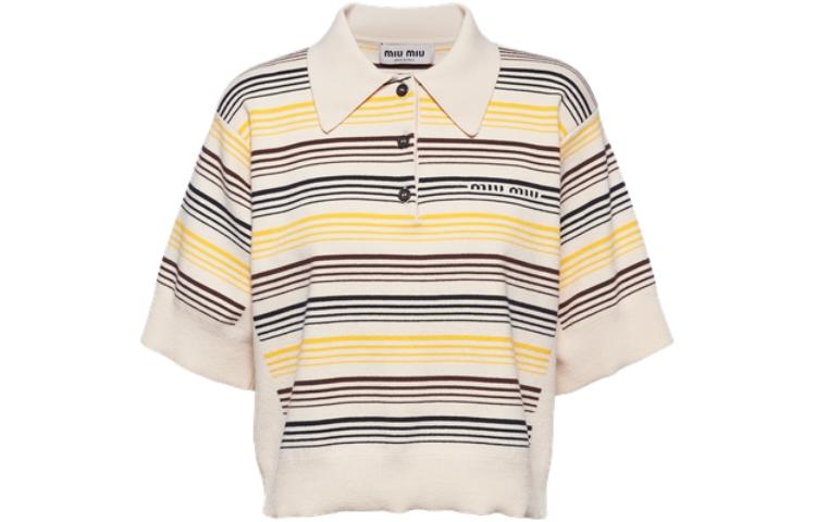 (Women) MIU MIU SS23  Striped Knit Letter Polo Shirt Multicolor. MML796-1VIN-F0304-S-232
