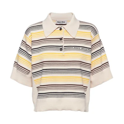 (Women) MIU MIU SS23 Striped Knit Letter Polo Shirt Multicolor. MML796-1VIN-F0304-S-232