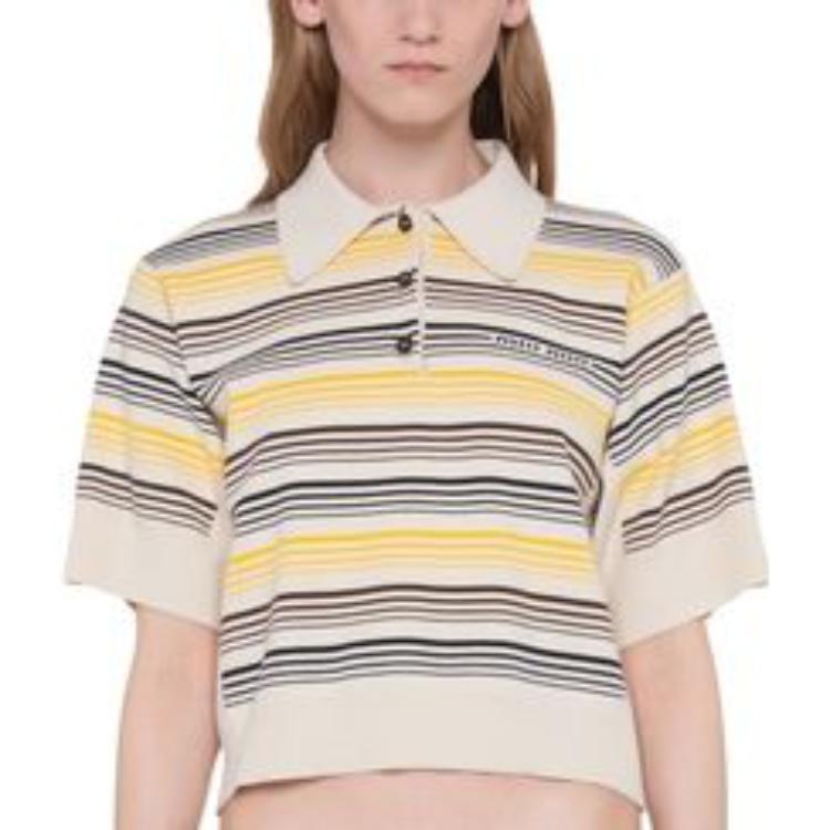 Lookbook (W) MIU MIU SS23 Kemeja Polo Jalur Rajut Berhuruf Pelbagai Warna. MML796-1VIN-F0304-S-232