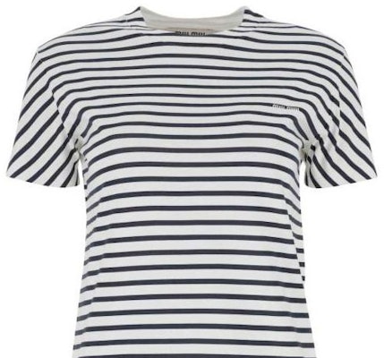 (W) MIU MIU SS23 Camiseta Blanca Rayas Manga Corta Cuello Redondo. MJN345-12P7-F0UB0 Shop (W) MIU MIU SS23 Camiseta Blanca Rayas Manga Corta Cuello Redondo. MJN345-12P7-F0UB0