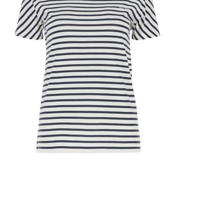Purchase (W) MIU MIU SS23 Camiseta Blanca Rayas Manga Corta Cuello Redondo. MJN345-12P7-F0UB0