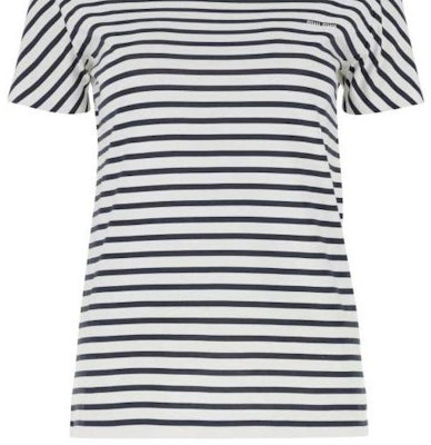 (W) MIU MIU SS23 Camiseta Blanca Rayas Manga Corta Cuello Redondo. MJN345-12P7-F0UB0 Purchase (W) MIU MIU SS23 Camiseta Blanca Rayas Manga Corta Cuello Redondo. MJN345-12P7-F0UB0