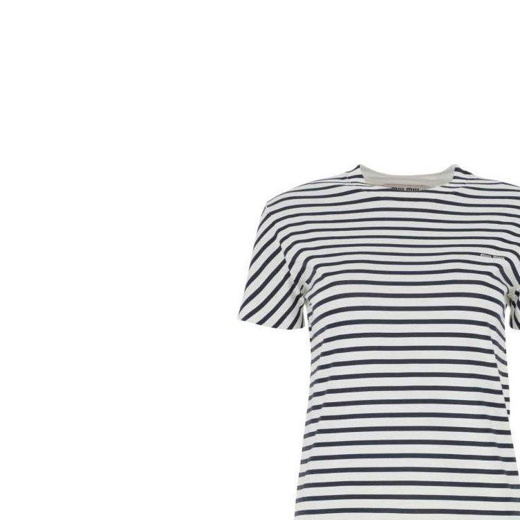 Details for (W) MIU MIU SS23 Camiseta Blanca Rayas Manga Corta Cuello Redondo. MJN345-12P7-F0UB0