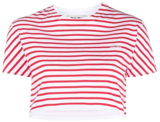 (W) MIU MIU SS23 红色条纹短袖短款T恤。 MJN452-12P7-F0970-S-231 Order (W) MIU MIU SS23 红色条纹短袖短款T恤。 MJN452-12P7-F0970-S-231