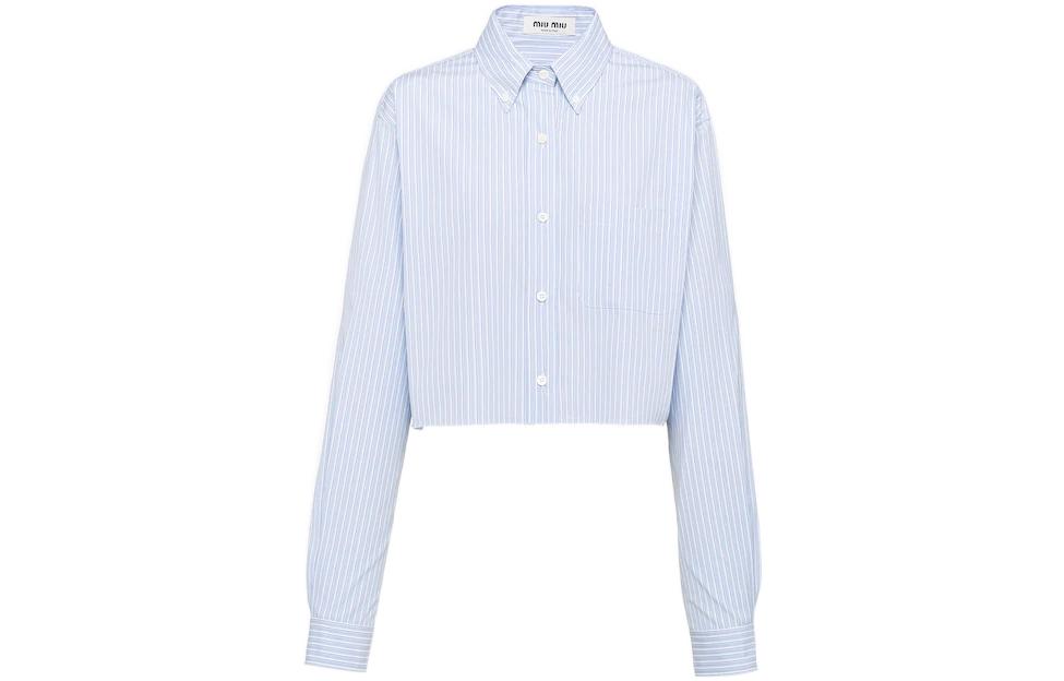 (Women) MIU MIU SS23  Striped Single-Breasted Long-Sleeve Shirt Light Blue MK1741-12W8-F0076
