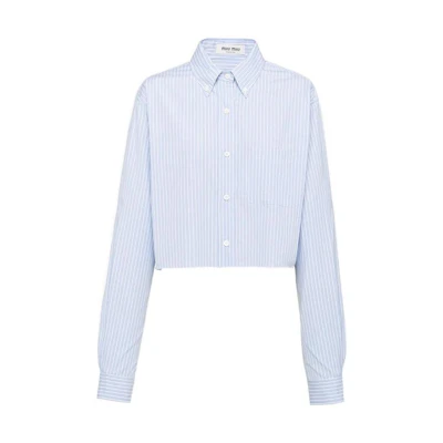 (Women) MIU MIU SS23 Striped Single-Breasted Long-Sleeve Shirt Light Blue MK1741-12W8-F0076
