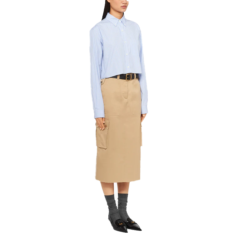 Purchase (W) MIU MIU SS23 Kemeja Lengan Panjang Bergaris Biru Muda Single-Breasted MK1741-12W8-F0076