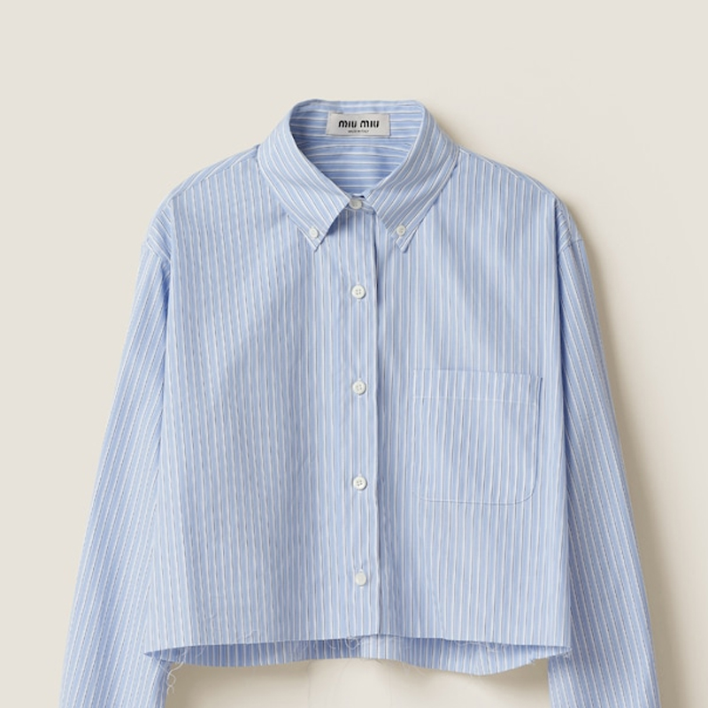 Details for (W) MIU MIU SS23 Kemeja Lengan Panjang Bergaris Biru Muda Single-Breasted MK1741-12W8-F0076