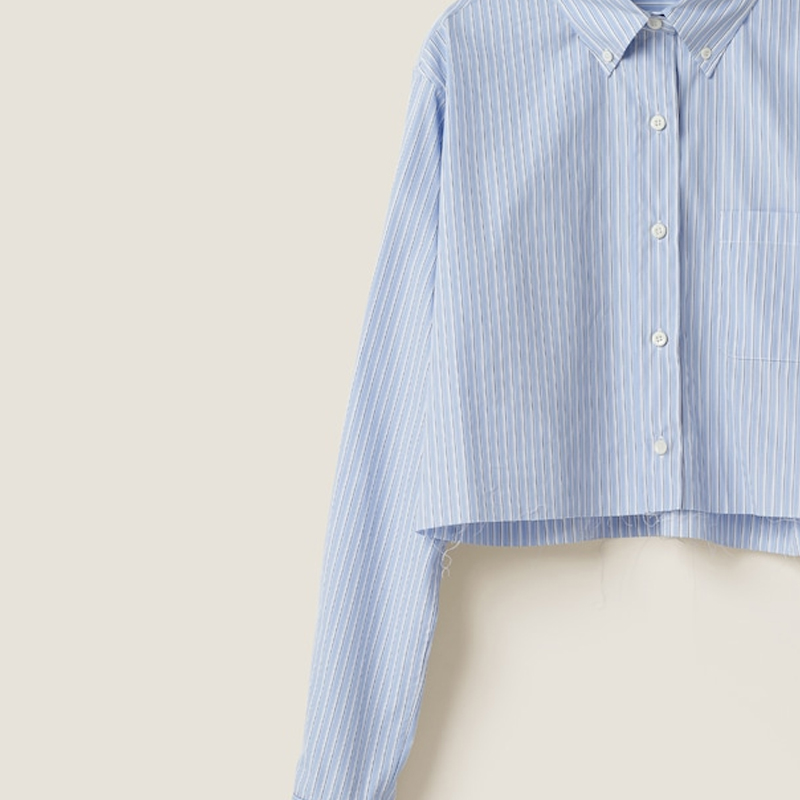 Sizing (W) MIU MIU SS23 Kemeja Lengan Panjang Bergaris Biru Muda Single-Breasted MK1741-12W8-F0076