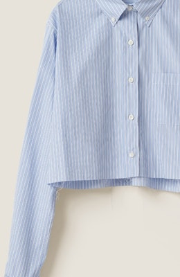 (W) MIU MIU SS23 Kemeja Lengan Panjang Bergaris Biru Muda Single-Breasted MK1741-12W8-F0076 Sizing (W) MIU MIU SS23 Kemeja Lengan Panjang Bergaris Biru Muda Single-Breasted MK1741-12W8-F0076