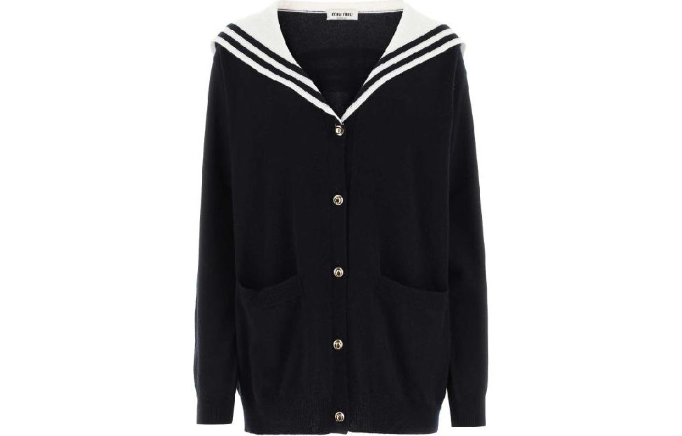 (Women) MIU MIU SS23  Striped V-Neck Button-Up Cashmere Cardigan MMF709-12ZH-F022X