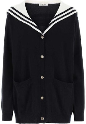 (W) MIU MIU SS23 Kardigan Kasmir Jalur Leher-V dengan Butang Depan MMF709-12ZH-F022X Order (W) MIU MIU SS23 Kardigan Kasmir Jalur Leher-V dengan Butang Depan MMF709-12ZH-F022X