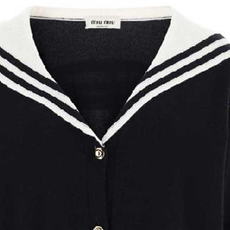 Purchase (W) MIU MIU SS23 Kardigan Kasmir Jalur Leher-V dengan Butang Depan MMF709-12ZH-F022X