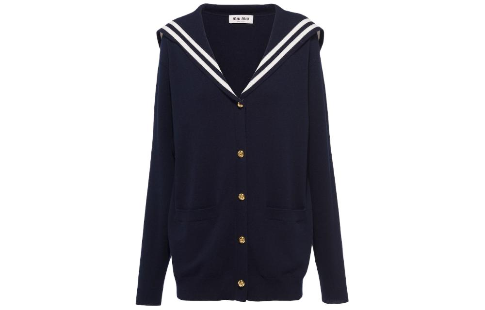 Sizing (W) MIU MIU SS23 Kardigan Kasmir Jalur Leher-V dengan Butang Depan MMF709-12ZH-F022X