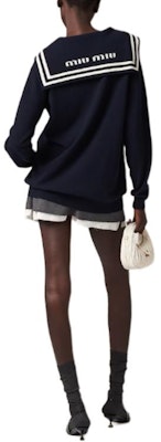 (W) MIU MIU SS23 Kardigan Kasmir Jalur Leher-V dengan Butang Depan MMF709-12ZH-F022X 1