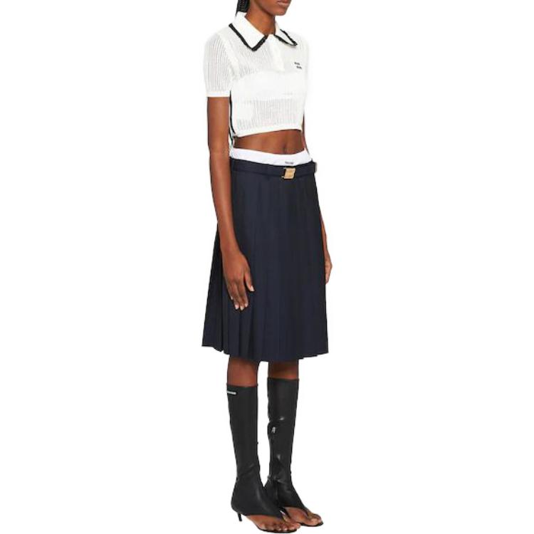 Purchase (W) MIU MIU SS23 Baju Polo Rajut Lengan Pendek Warna Putih. MML790-1U7U-F0UB0-S-232