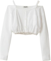(Women) MIU MIU SS23 White Cropped Long Sleeve Sun Protection Shirt. MK1738-10RG-F0009-S-231 (Women) MIU MIU SS23 White Cropped Long Sleeve Sun Protection Shirt. MK1738-10RG-F0009-S-231