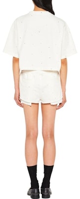 (W) MIU MIU SS23 白色水晶鑲嵌徽标刺绣T恤。 MJN440-12MG-F0009-S-231 Shop (W) MIU MIU SS23 白色水晶鑲嵌徽标刺绣T恤。 MJN440-12MG-F0009-S-231