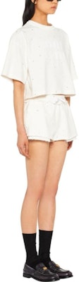 (W) MIU MIU SS23 白色水晶鑲嵌徽标刺绣T恤。 MJN440-12MG-F0009-S-231 Purchase (W) MIU MIU SS23 白色水晶鑲嵌徽标刺绣T恤。 MJN440-12MG-F0009-S-231