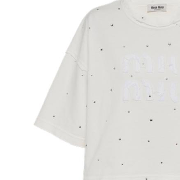 Details for (W) MIU MIU SS23 白色水晶鑲嵌徽标刺绣T恤。 MJN440-12MG-F0009-S-231