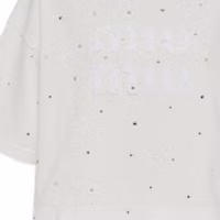Sizing (W) MIU MIU SS23 白色水晶鑲嵌徽标刺绣T恤。 MJN440-12MG-F0009-S-231
