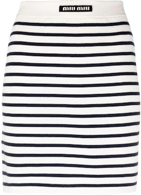 (W) MIU MIU 2023春夏 白色高腰条纹Logo印花休闲半裙. MMG424-12ZG-F0UB0 Buy (W) MIU MIU 2023春夏 白色高腰条纹Logo印花休闲半裙. MMG424-12ZG-F0UB0