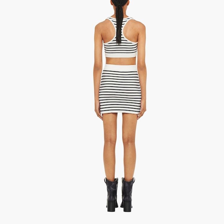 Shop (W) MIU MIU 2023春夏 白色高腰条纹Logo印花休闲半裙. MMG424-12ZG-F0UB0