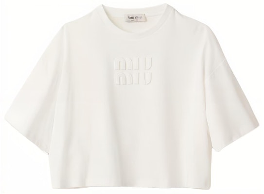 (W) MIU MIU SS23 白色刺繡Logo棉質短版針織T恤 MJN385-1YXT-F0009-S-232 Buy (W) MIU MIU SS23 白色刺繡Logo棉質短版針織T恤 MJN385-1YXT-F0009-S-232